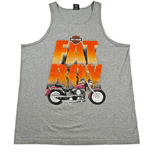 Harley Davidson Tank Top Mens Size XL Gray Fat Boy V-Twin Motorcycles
